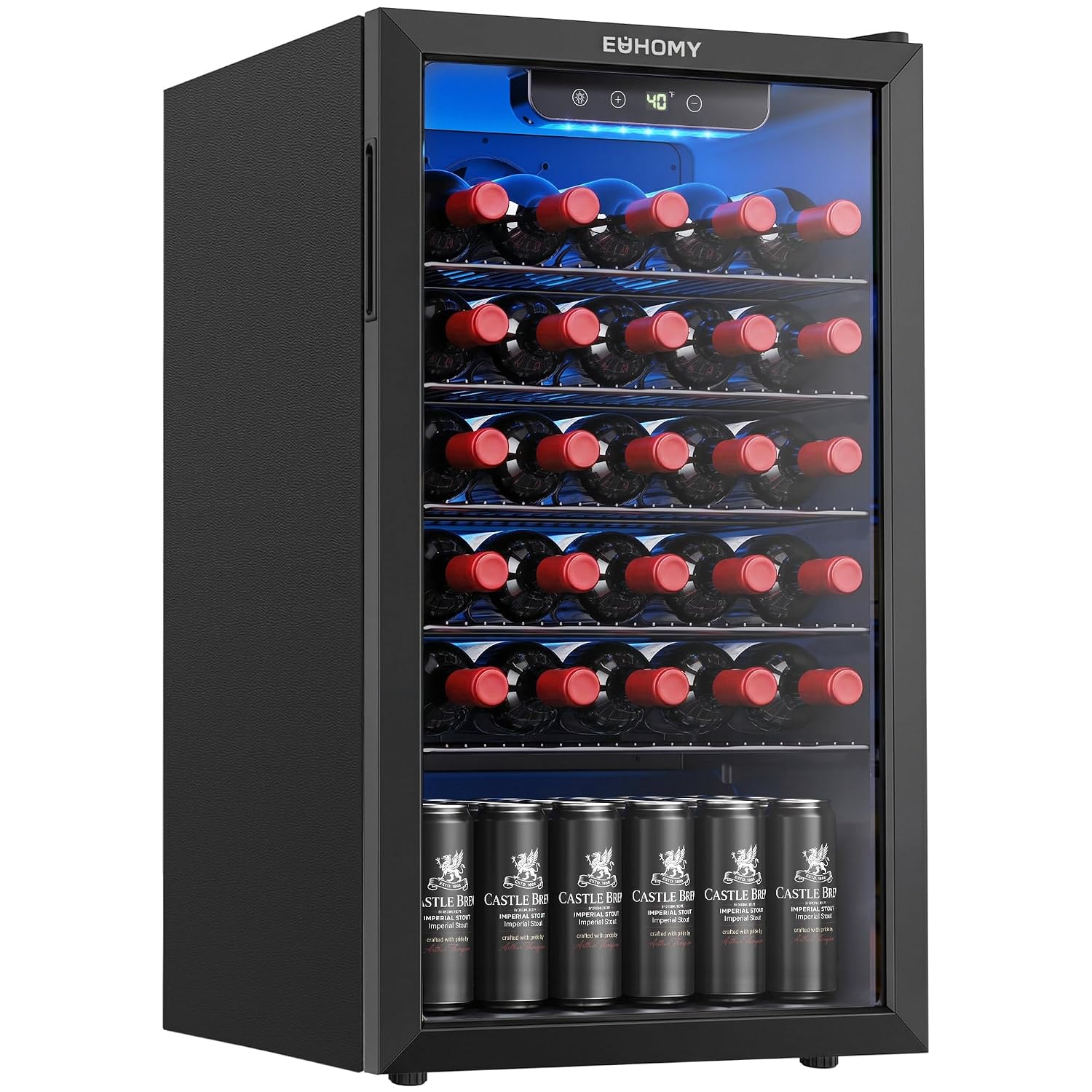 Wine Beer Cooler Fridge - 125缶対応ガラス扉付き飲料クーラー、ソーダ・ビール・ワイン用、棚付きミニ冷蔵庫、ホームオフィス・バー用、ブラック、カスタマイズ可能