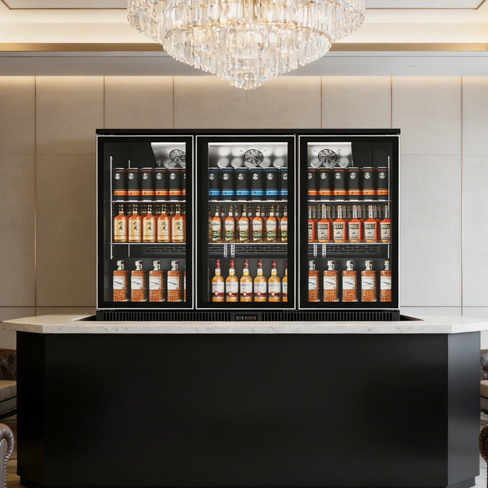 Wine Beer Fridge Cabinet - ミニ飲料クーラー冷蔵庫 3ドア バー冷蔵庫 ガラス扉 アンダーカウンター ビール冷蔵庫
