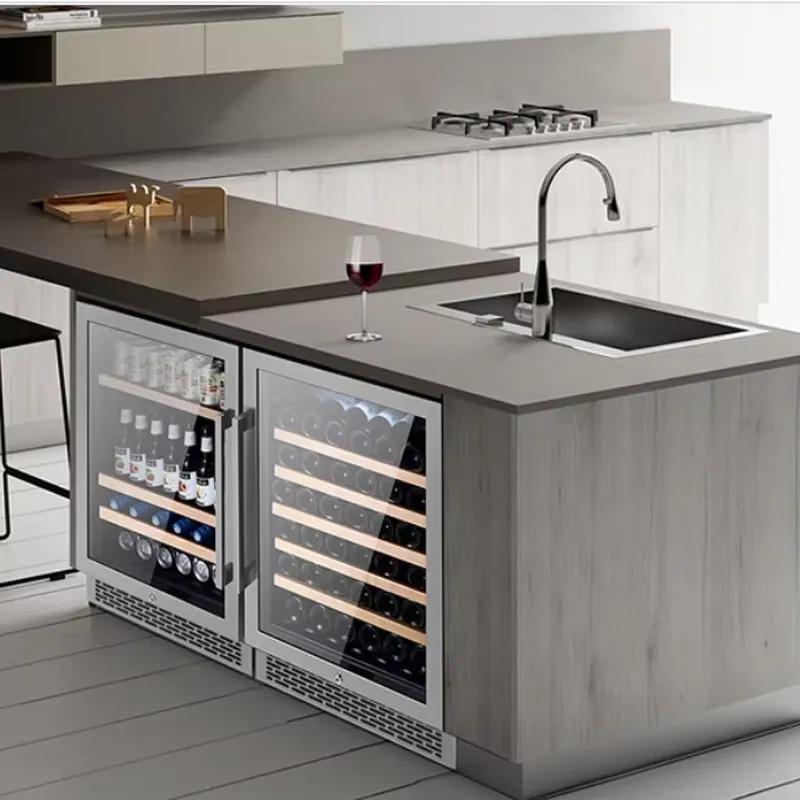 Wine Beer Fridge Cabinet - 48本収納 ワインクーラー デュアルガラスドア ビールクーラー 冷蔵庫 ドリンクバー