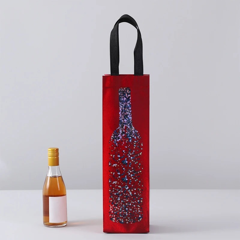 Wine Beer House - ﻿ 5PC 不織布シャンパンビール防水ギフトバッグカラーシングルボトル赤ワインボトルハンドハンドル包装ポーチ