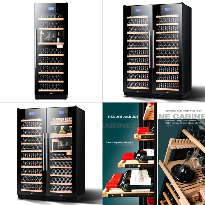 Wine Beer Fridge Cabinet - ワイン冷蔵庫用コンプレッサーバークーラー、ビール冷蔵庫、ゾーン式ブナ材棚ワインキャビネット