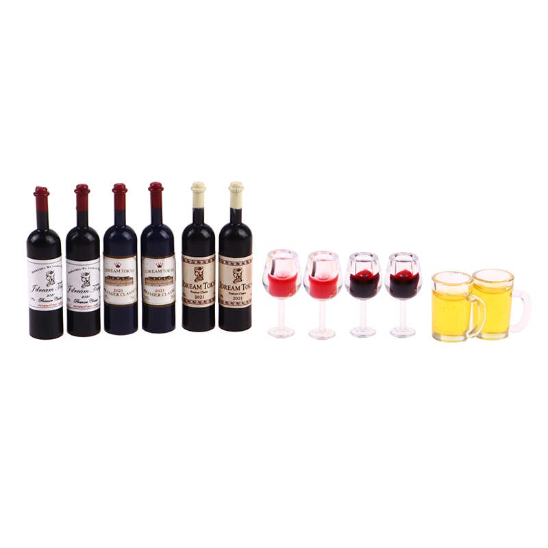 Wine Beer House - ミニチュアドールハウスワインカップビールマグ＆ワインボトルモデル家具セット - 12ピースハウスデコレーションおもちゃコレクター向け