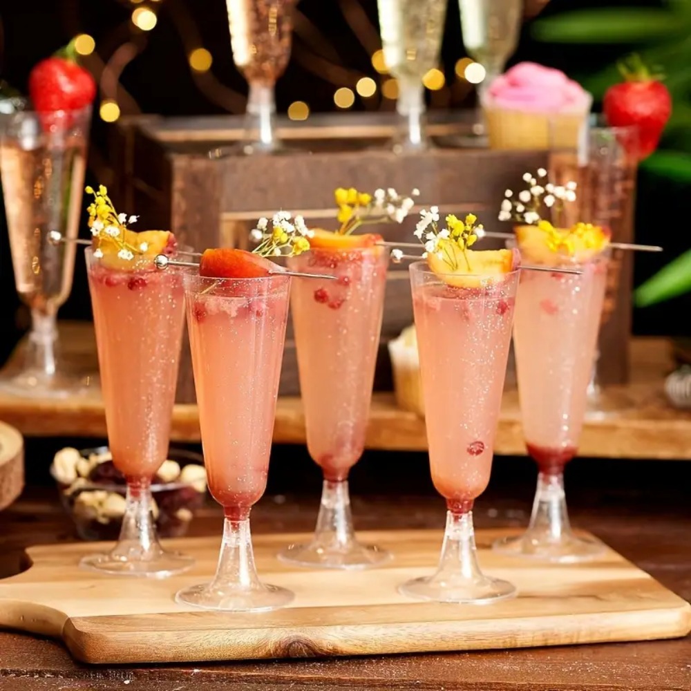 Champagne Flute Pair - 透明プラスチックシャンパンフルートゴブレット、使い捨ての耐久性のあるシャンパングラス、壊れないクリスマスパーティーグラス、10個