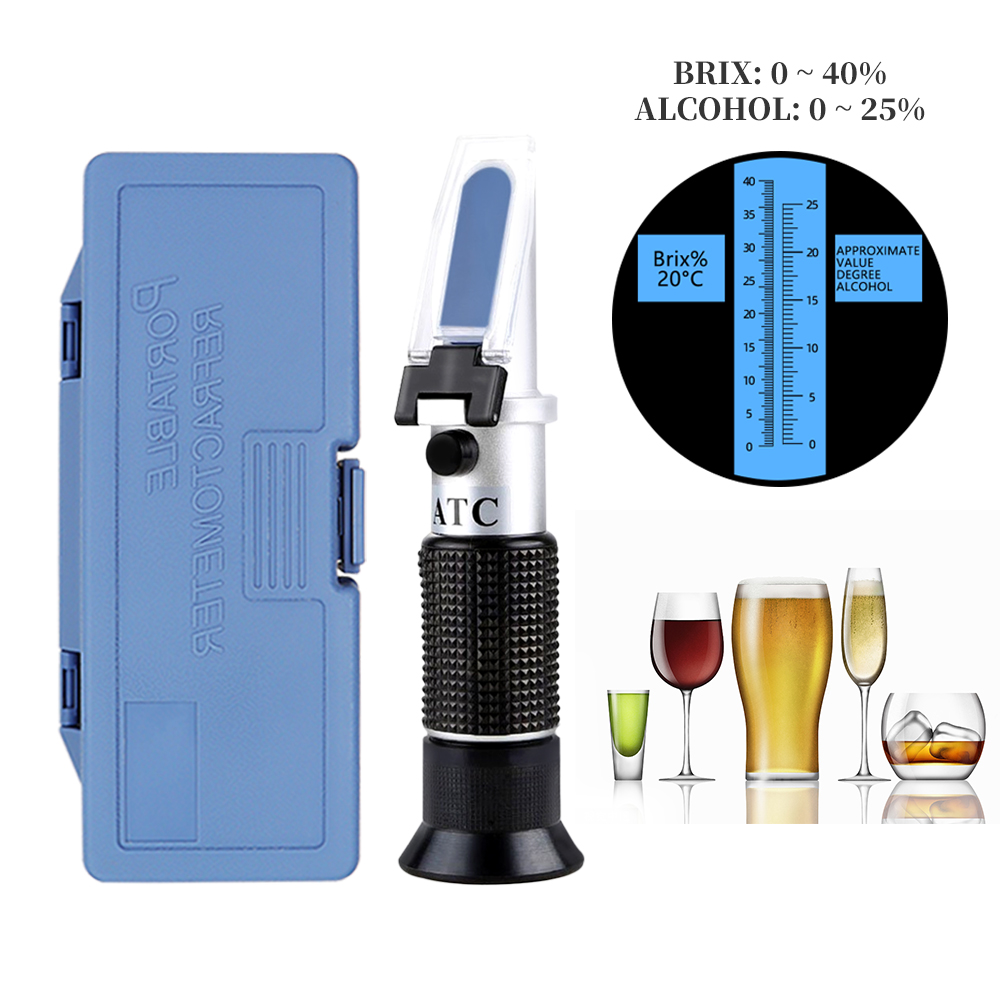 Wine To Beer Alcohol - ハンドヘルドアルコール屈折計,濃度計,砂糖テスター,ビールとワイン,0-40%, 2 in 1, 0-25%