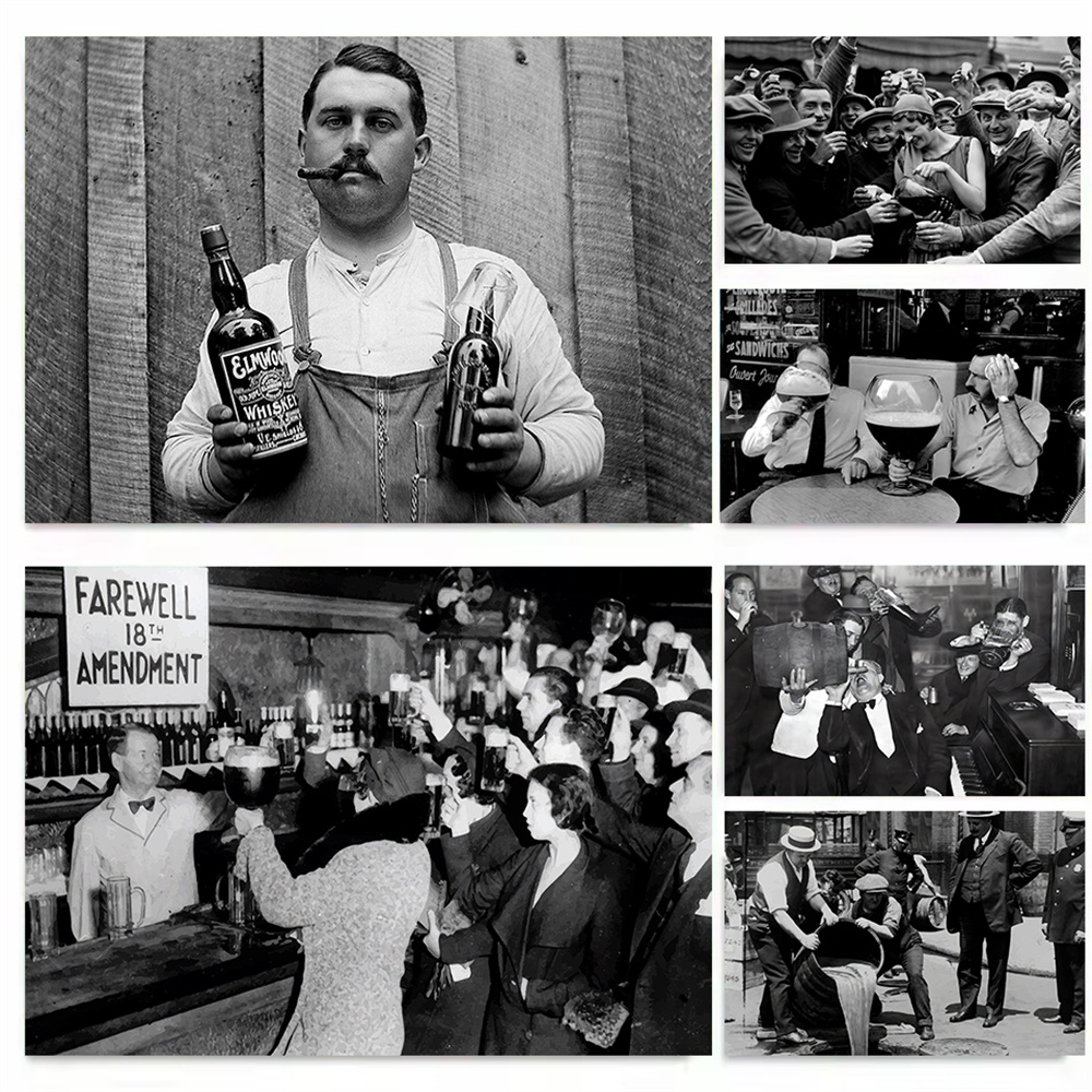 Wine Beer Photo - アメリカの禁酒時代（1920年代）の印刷物、白黒のヴィンテージ写真、ビール、ワイン、家の装飾が描かれています