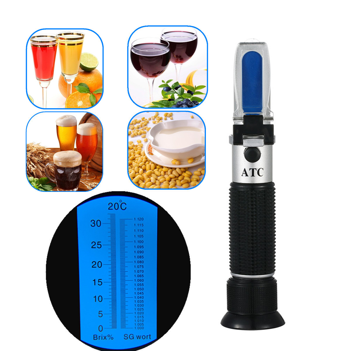 Wine To Beer To Liquor - 屈折計 0-32% ブリックスビール醸造麦汁 SG 1.000-1.120 比重計酒アルコール濃度フルーツワインシュガー