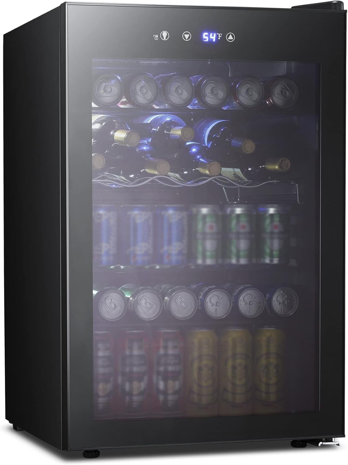 Wine Beer Cooler Fridge - 4.5立方フィートの飲料クーラー、145缶収納ミニ冷蔵庫、ソーダ・ビール・ワイン用デジタルディスプレイ付きガラスドア、ホームオフィスバー、カスタマイズ可能