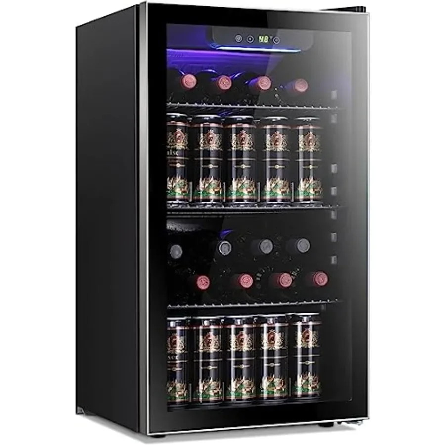 Wine Beer Cooler Fridge - 26本収納 130缶収納 ワインクーラー/キャビネット 飲料冷蔵庫 ミニワインセラー ビール/ソーダ用