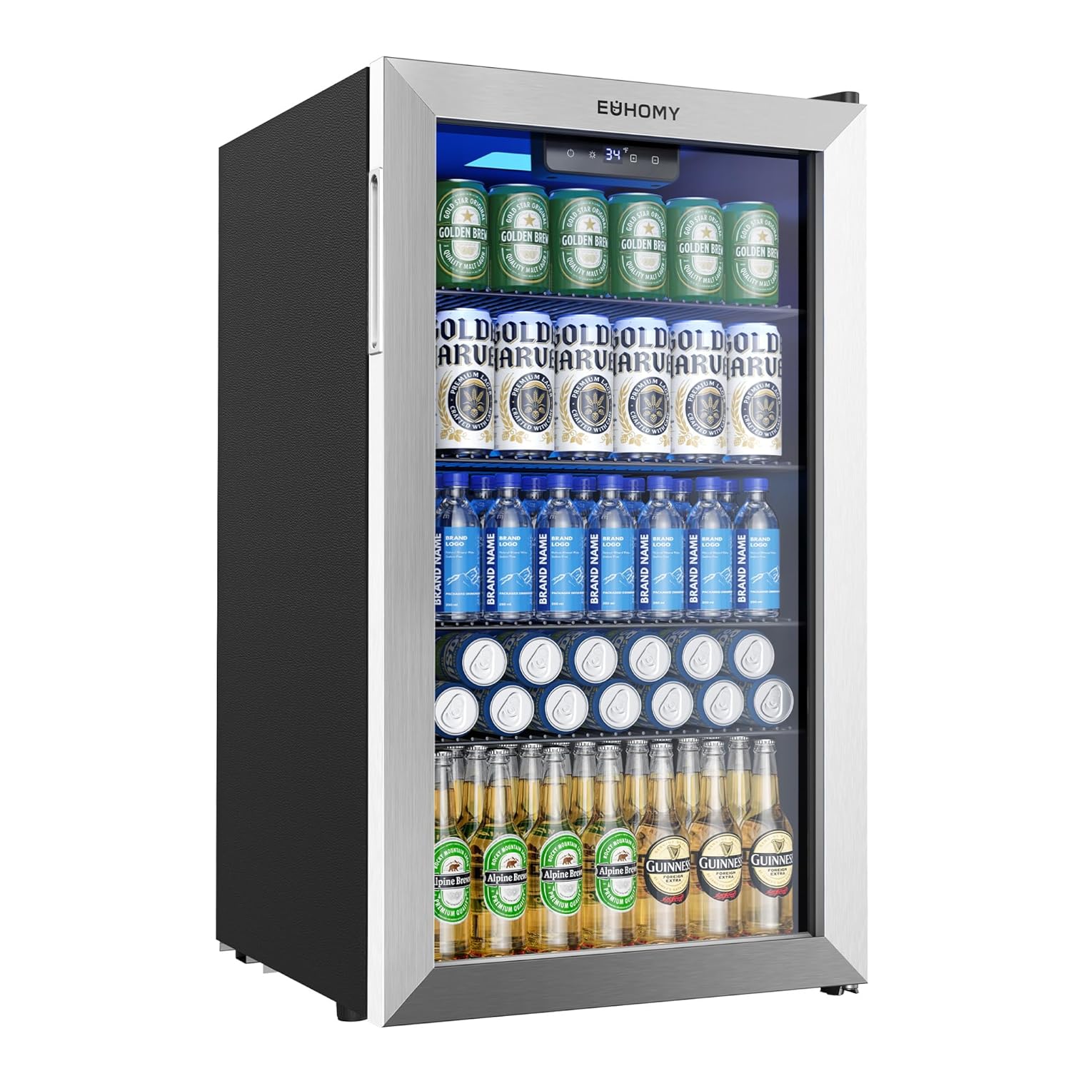 Wine Beer Cooler Fridge - ミニ冷蔵庫 130缶収納 ガラス扉付き ソーダ・ワイン・ビール用飲料クーラー 家庭用・バー用 カスタマイズ可能