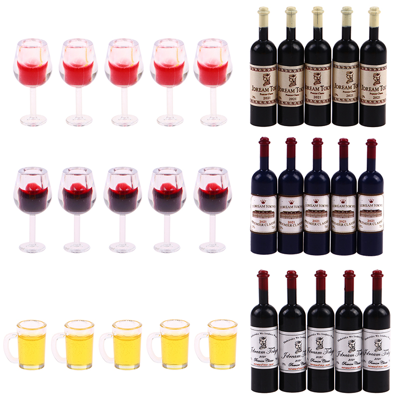 Wine Beer House - 5 個 1:12 ドールハウスミニチュアワインカップビールジョッキワインボトルモデル家具家の装飾おもちゃ