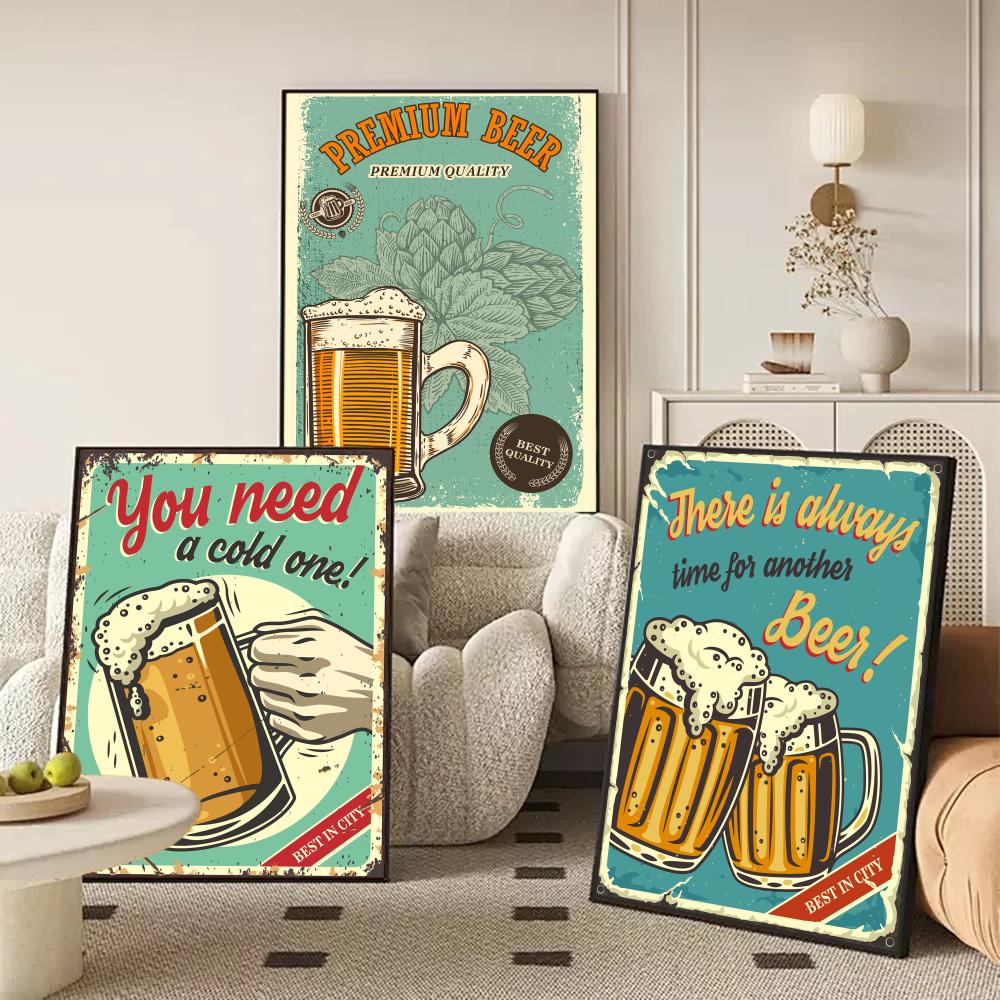 ビールワインレトロスタイル絵画書道抗しわキャンバスポスター壁 - Wine Beer Photo のレビューと価格