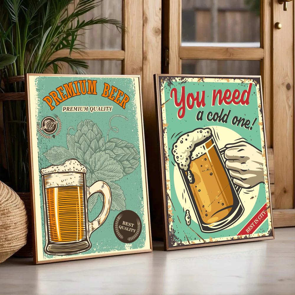 ビールワインレトロスタイル絵画書道抗しわキャンバスポスター壁 - Wine Beer Photo のレビューと価格