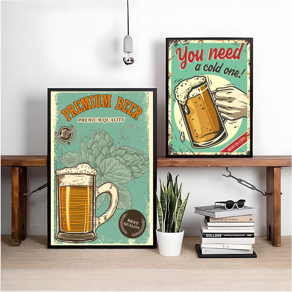ビールワインレトロスタイル絵画書道抗しわキャンバスポスター壁 - Wine Beer Photo のレビューと価格
