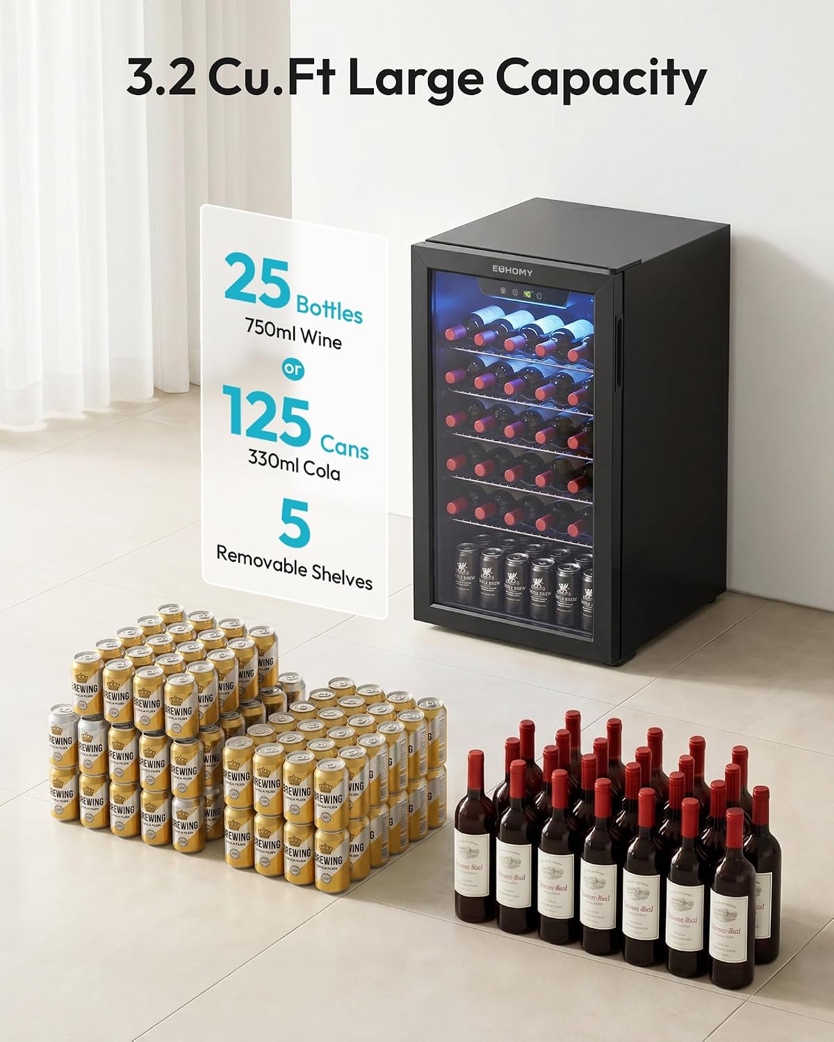 125缶対応ガラス扉付き飲料クーラー、ソーダ・ビール・ワイン - Wine Beer Cooler Fridge のレビューと価格
