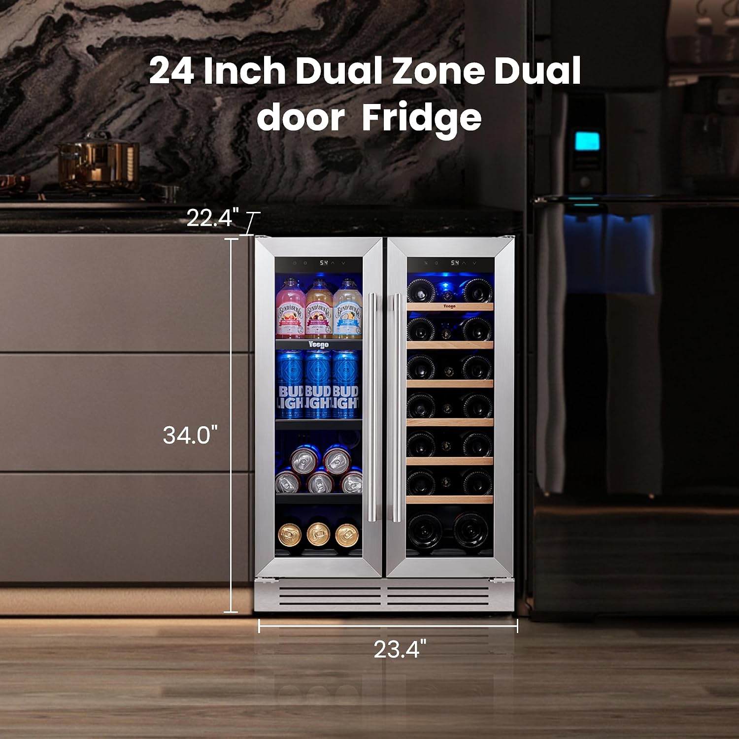 Yeego 24インチ ワイン＆飲料冷蔵庫 - ガラス扉付き - Wine Beer Cooler Fridge のレビューと価格