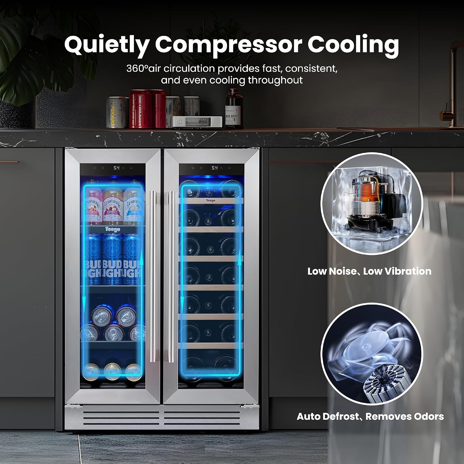 Yeego 24インチ ワイン＆飲料冷蔵庫 - ガラス扉付き - Wine Beer Cooler Fridge のレビューと価格