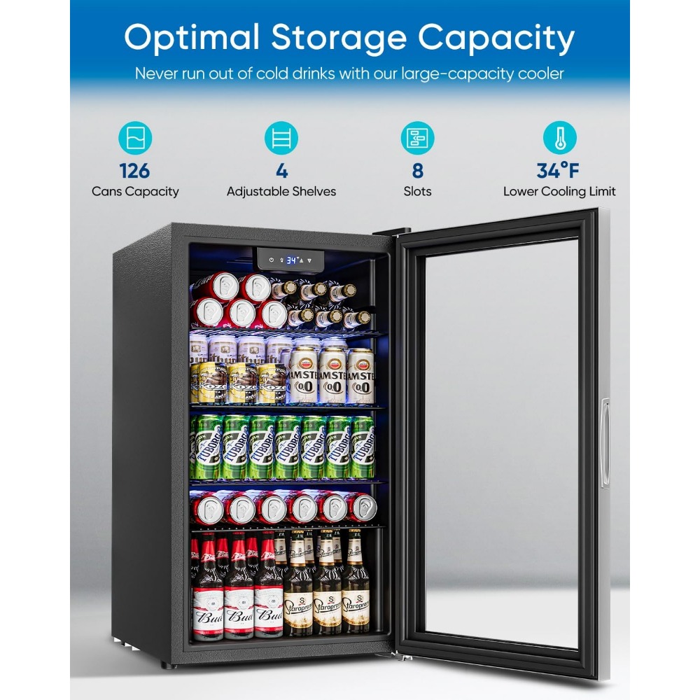 飲料用冷蔵庫クーラー - 126缶ミニ冷蔵庫、ドリンク、ソー - Wine Beer Cooler Fridge のレビューと価格