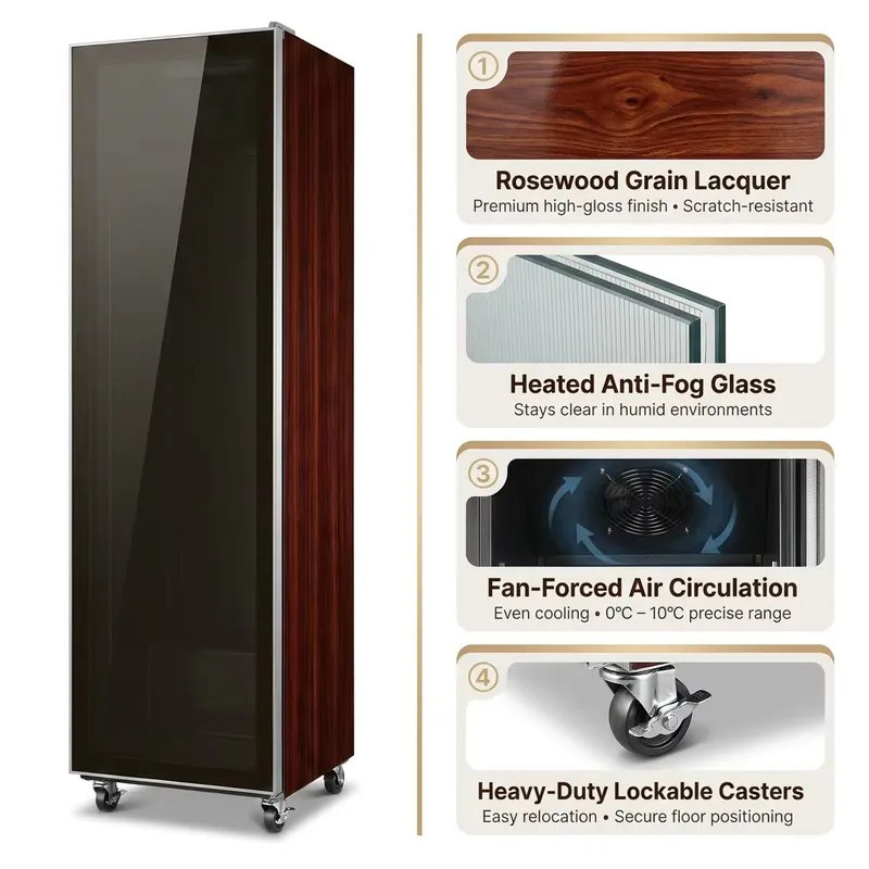SFW認証 ローズウッド仕上げ シングルガラスドア 縦型ワイ - Wine Beer Cooler Fridge のレビューと価格