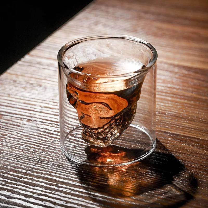 二重層透明スカルヘッドコーヒーマグクリスタルガラスカップホー - Wine Beer Vodka Europe のレビューと価格
