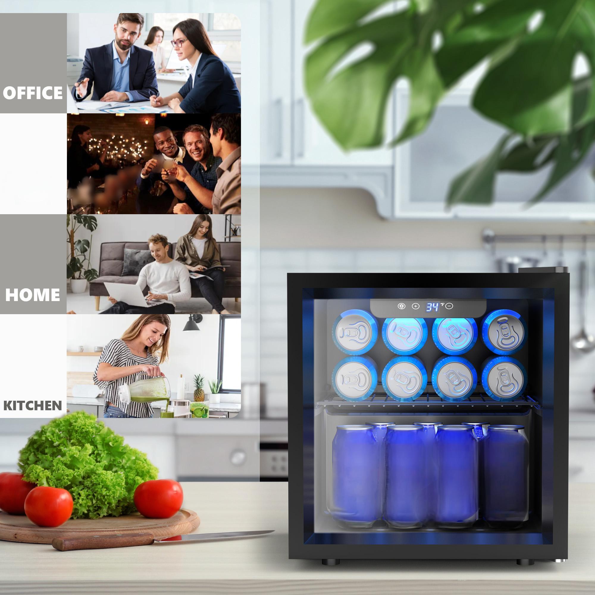 EKOJUCE ガラス扉ミニ冷蔵庫、調整可能な棚と青色LED - Wine Beer Cooler Fridge のレビューと価格
