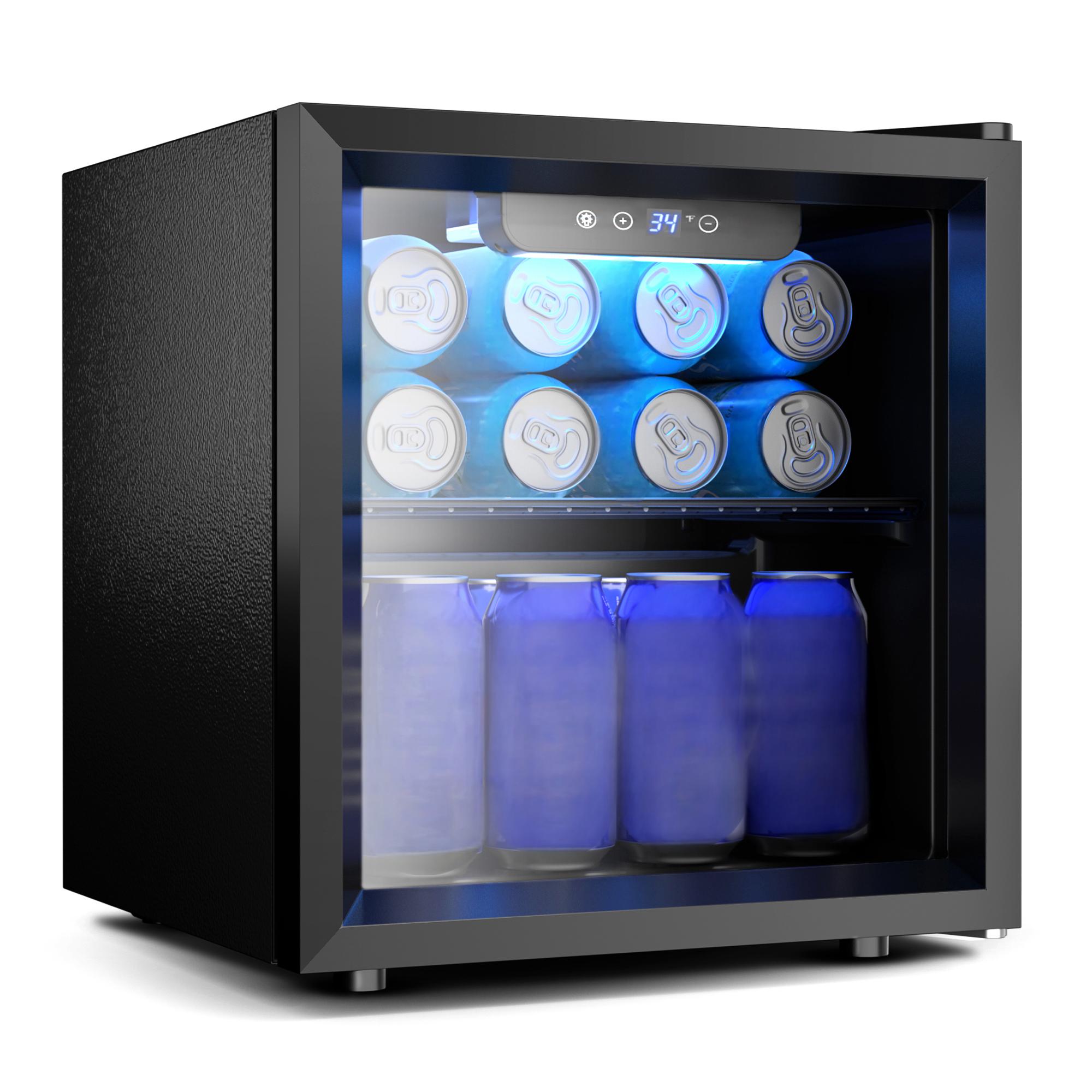 EKOJUCE ガラス扉ミニ冷蔵庫、調整可能な棚と青色LED - Wine Beer Cooler Fridge のレビューと価格
