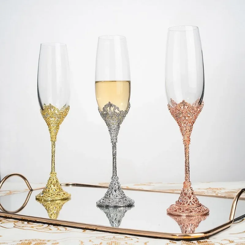 ラインストーンの金属底を備えたシャンパングラスライト、新しい - Champagne Flute Pair のレビューと価格