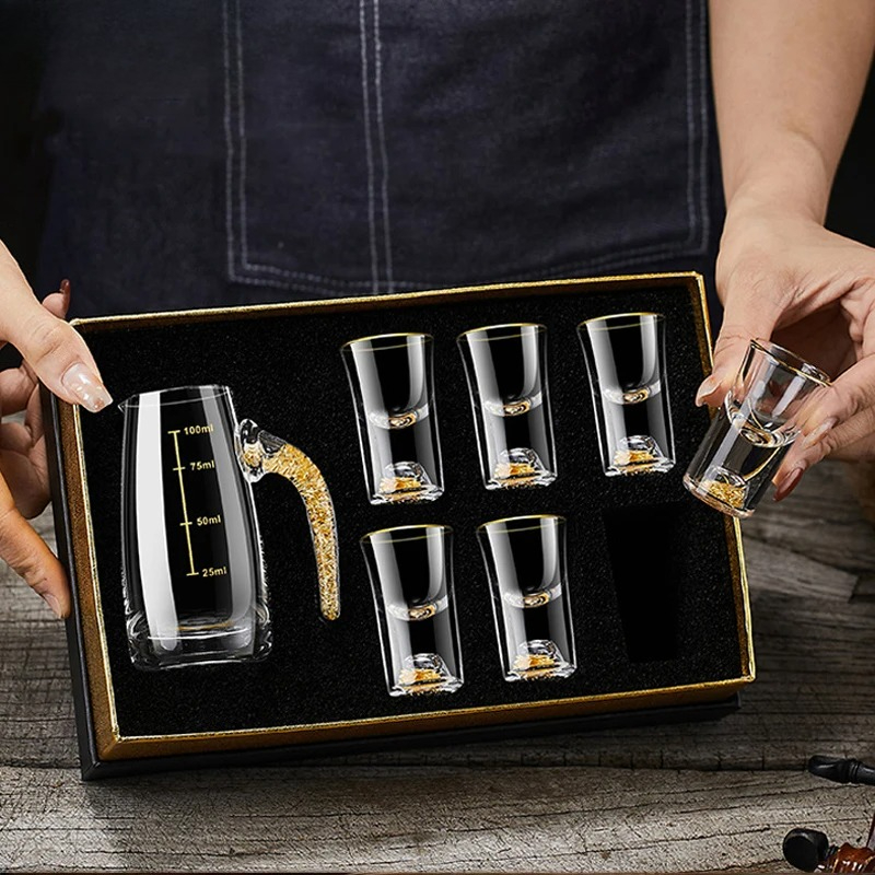 2/7個入りクリスタルガラスショートカップギフトボックスセッ - Wine Vodka Beer のレビューと価格