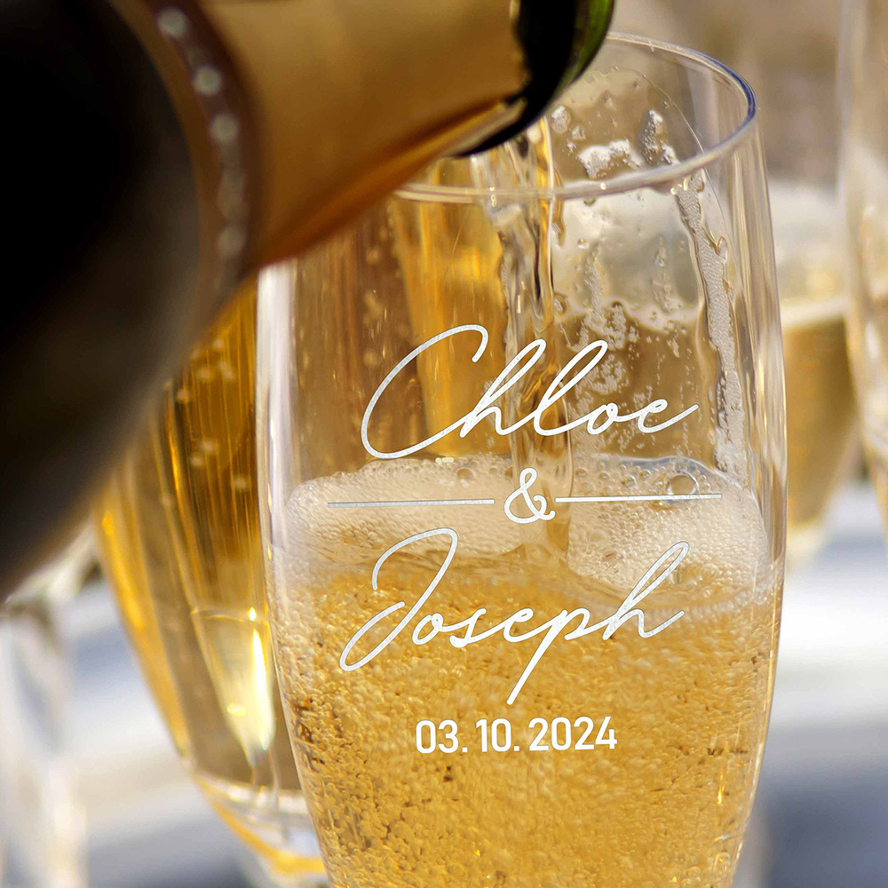 パーソナライズされたシャンパン フルート 2 個セット 刻印 - Champagne Flute Pair のレビューと価格