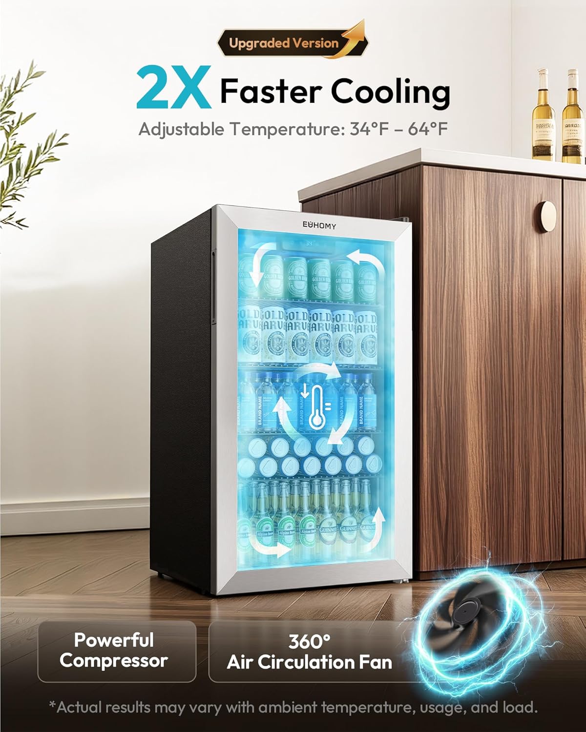 ミニ冷蔵庫 130缶収納 ガラス扉付き ソーダ・ワイン・ビー - Wine Beer Cooler Fridge のレビューと価格