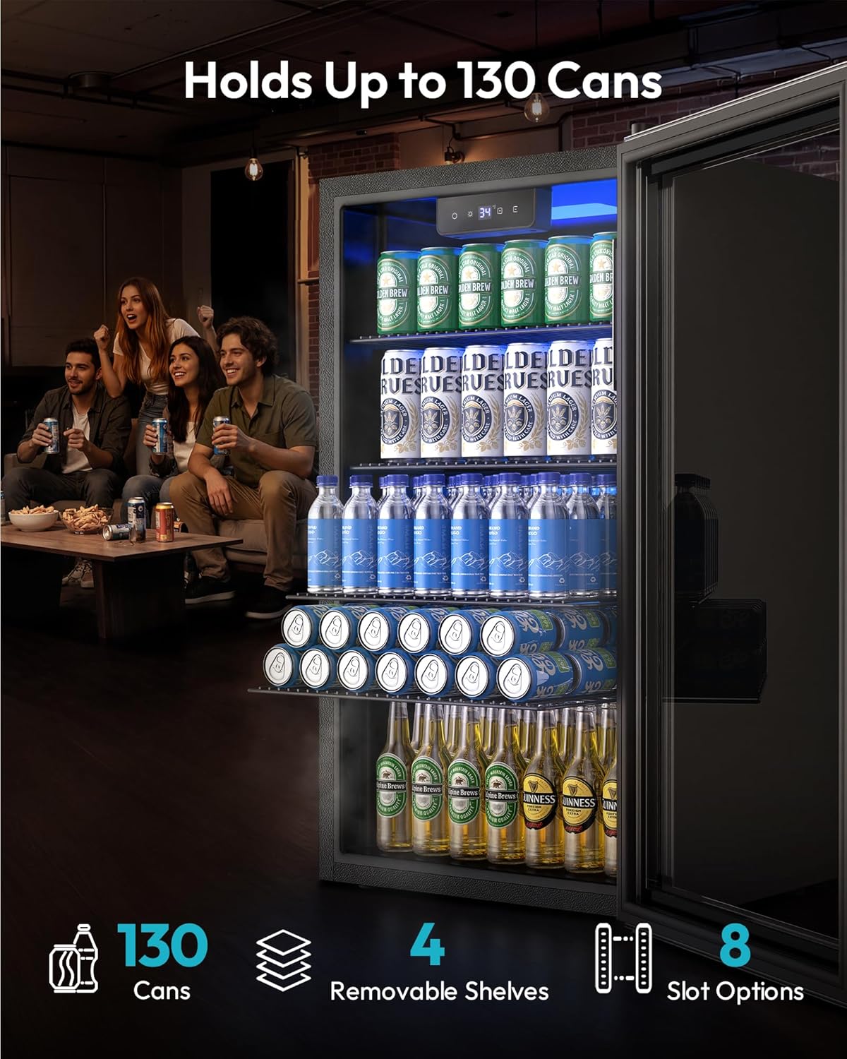 ミニ冷蔵庫 130缶収納 ガラス扉付き ソーダ・ワイン・ビー - Wine Beer Cooler Fridge のレビューと価格