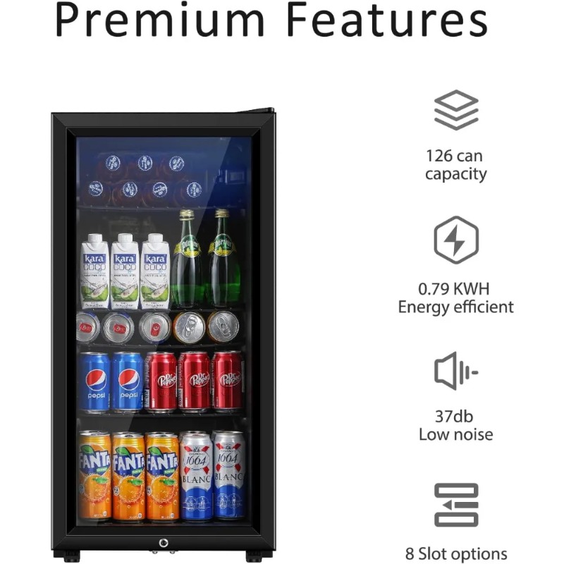 飲料用冷蔵庫、3.2立方フィートのミニ冷蔵庫、二重ガラスドア - Wine Beer Cooler Fridge のレビューと価格