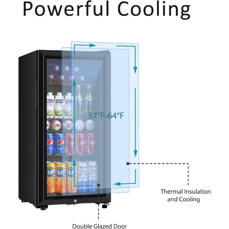 飲料用冷蔵庫、3.2立方フィートのミニ冷蔵庫、二重ガラスドア - Wine Beer Cooler Fridge のレビューと価格