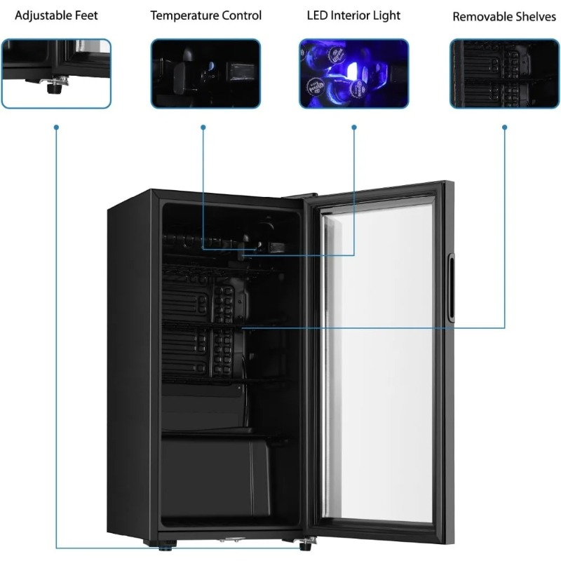 飲料用冷蔵庫、3.2立方フィートのミニ冷蔵庫、二重ガラスドア - Wine Beer Cooler Fridge のレビューと価格