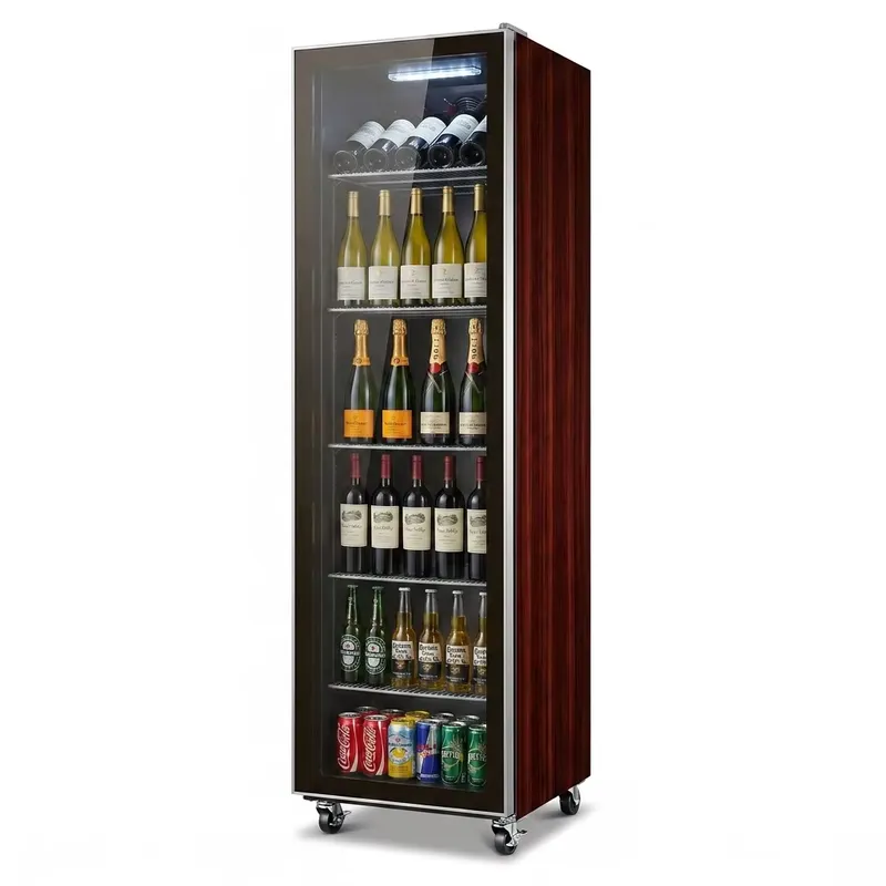 YWM認証 ローズウッド仕上げ シングルガラスドア 縦型ワイ - Wine Beer Cooler Fridge のレビューと価格